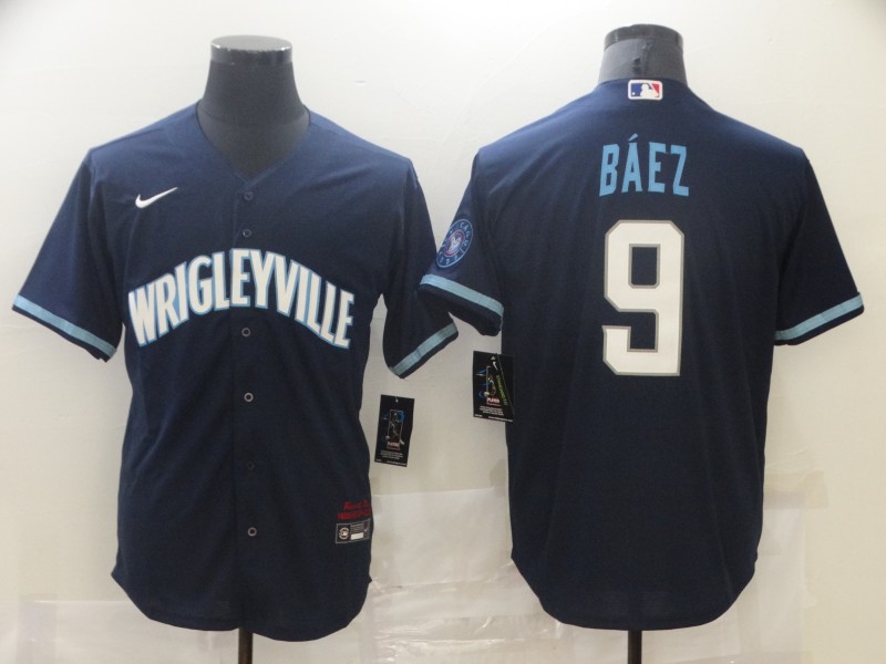 Men's Chicago Cubs Javier Baez #9 Navy Baseball Jersey